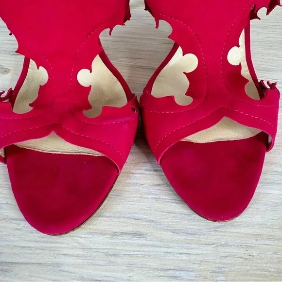 Rupert Sanderson Floria Pink Fuchsia Suede Cutout Peep Toe‎ Heeled Sandals - Picture 9 of 16